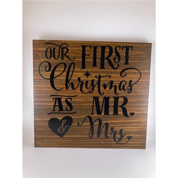 Our First Christmas as Mr &Mrs 12X12 Inches. Made of Pine. Hooks on Back