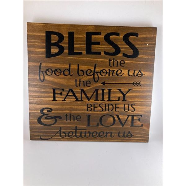 Bless the food before us, the familyt besides us and the love between us 12X12 Inches. Made of Pine.