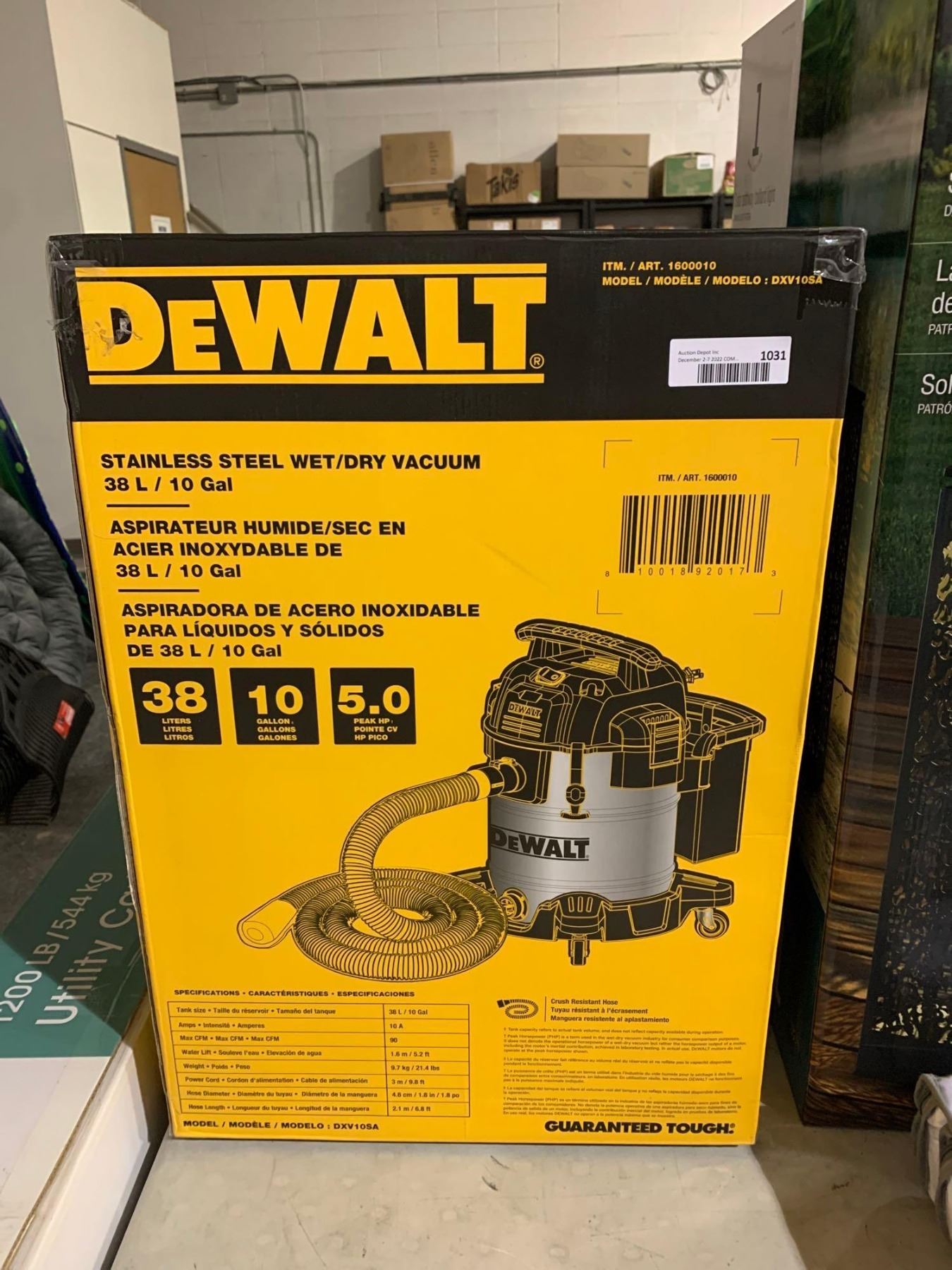 DeWalt 38L / 10Gal Stainless Steel Wet / Dry Vacuum