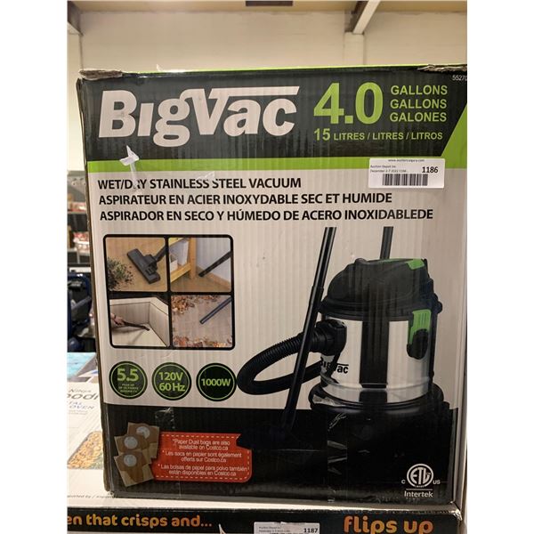 BigVac 4.0Gallon Wet / Dry Stainless Steel Vacuum 1000W