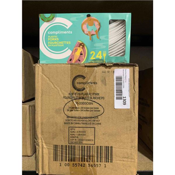 CASE LOT Compliments White Plastic Forks 24 per box - 24 boxes per case