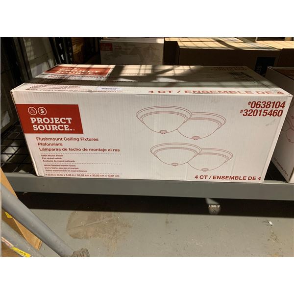 Project Source Flush mount Ceiling Fixtures Satin Nickel Finish / White Swirled Marble Glass 4 Count