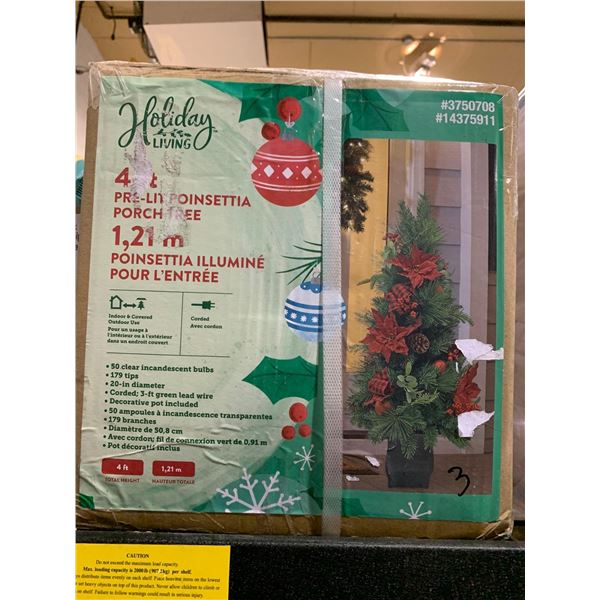 NEW Holiday Living 4ft Pre Lit Poinsettia Porch tree