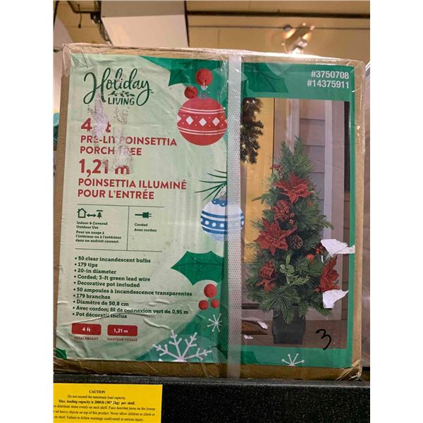 NEW Holiday Living 4ft Pre Lit Poinsettia Porch tree