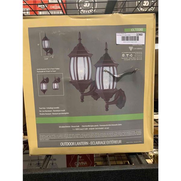 Twin Pack Black Outdoor Wall Mount Lanterns 18" Tall