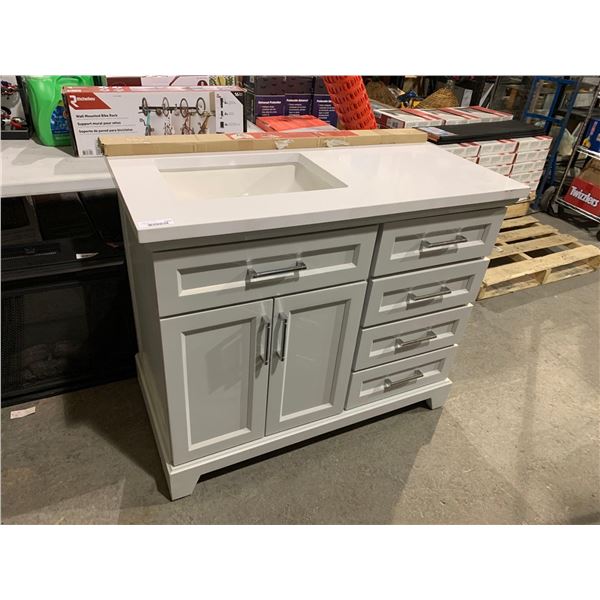 Ove 42" Bathroom Vanity - White - 4 Drawer, 2 Cupboard & 1 Toothbrush Cubby. 42L x 22D x 35T floor m