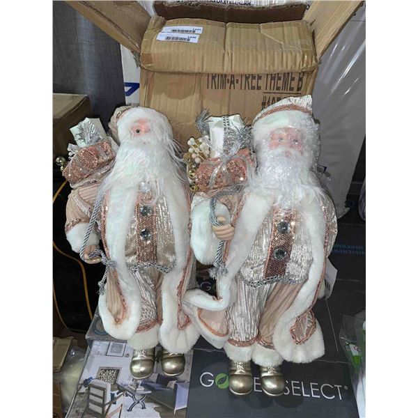 Lot of 2 Holiday Living 18" Pink Satin Santa Decorations with Porcelain Faces & Hands