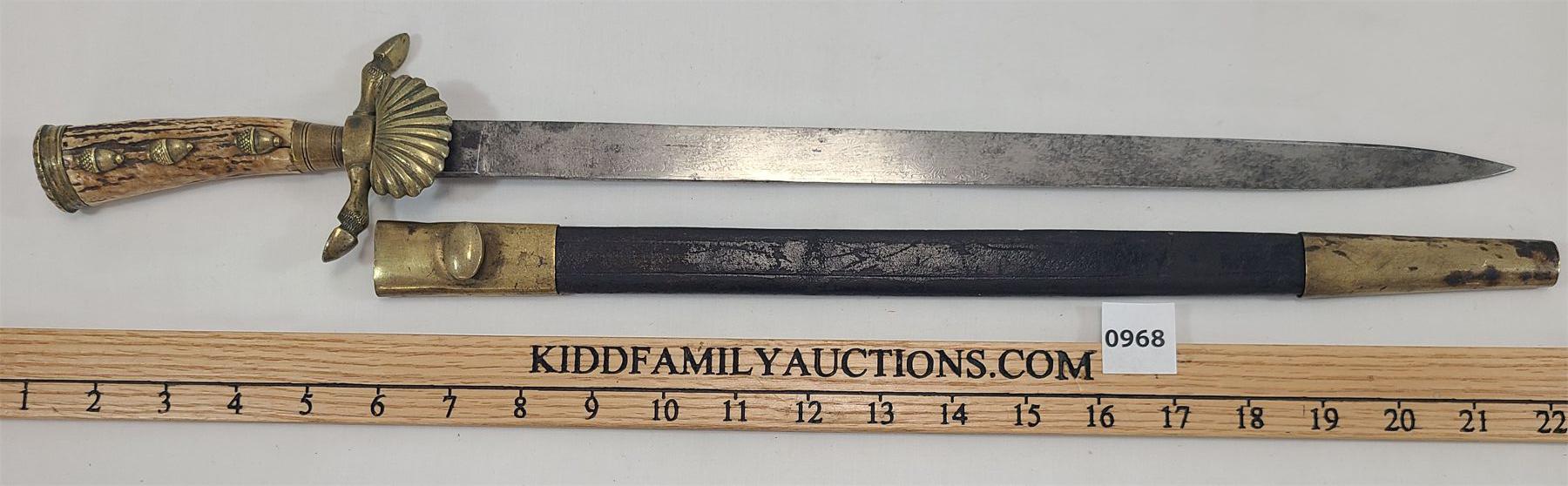 Shell Dagger GERMAN CLAM SHELL HUNTING DAGGER W/ LEATHER SHEATH - 16 INCH ENGRAVED ...