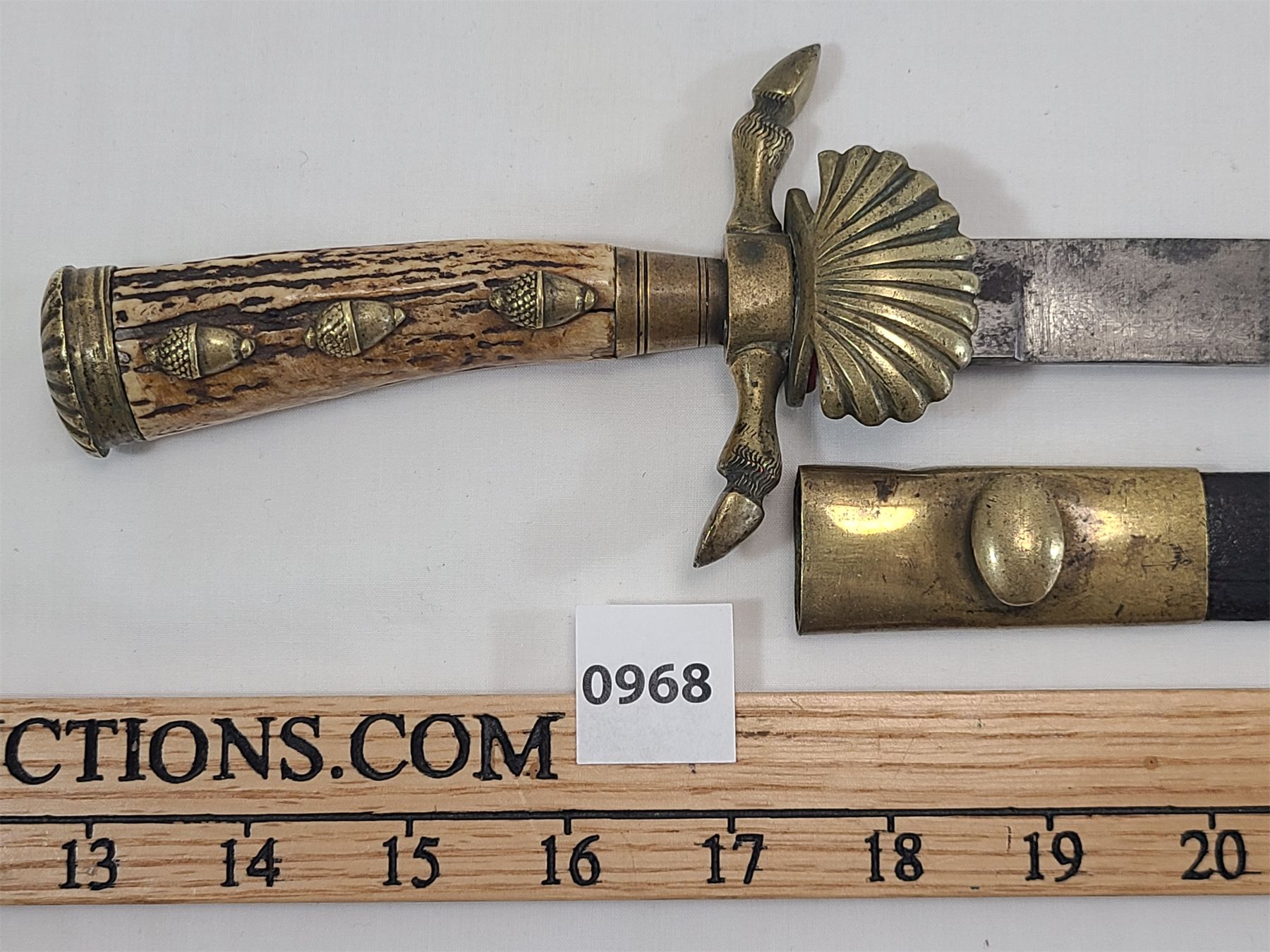 Shell Dagger GERMAN CLAM SHELL HUNTING DAGGER W/ LEATHER SHEATH - 16 INCH ENGRAVED ...