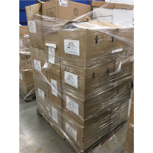 PALLET OF ASSORTED BOXED ITEMS-GLASSWARE, CURTAINS, THROW PILLOWS, DUVETS, CLOTHES, PURSES, ETC