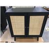Image 2 : 3 HOME DECOR FURNITURE PIECES- BLACK WITH RATTAN FRONT SIDEBOARD, WALL UNIT & SMALL CABINET