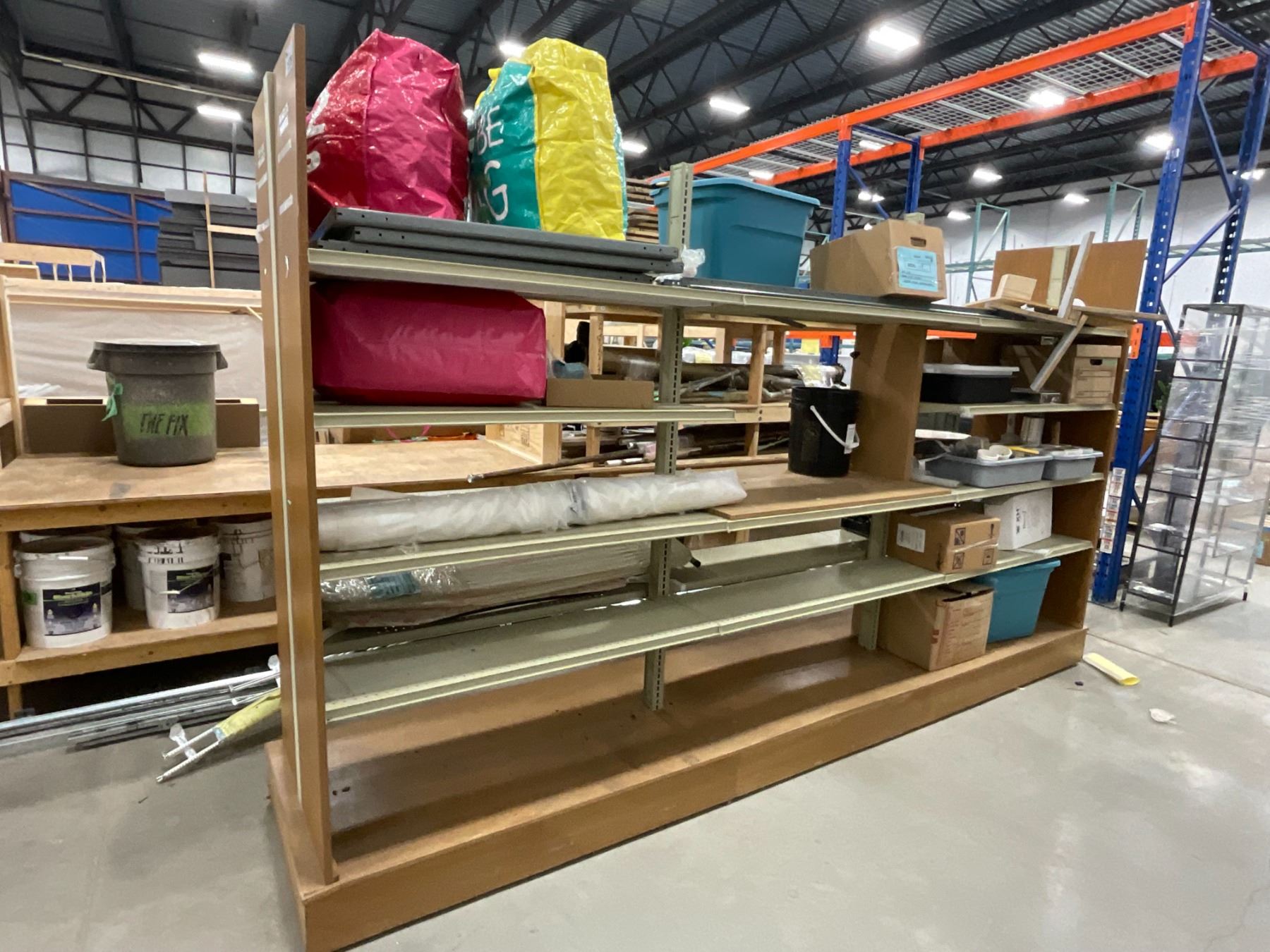 Approx Rack APPROX. 12' ROLLING WOODEN DOUBLE SIDED STORAGE RACK & CONTENTS-SHOP ...