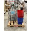 Image 2 : PALLET OF GROCERY STORE ITEMS- 4 PRODUCE BAG DISPENSERS, RED & BLUE BASKETS & DISPLAY STANDS