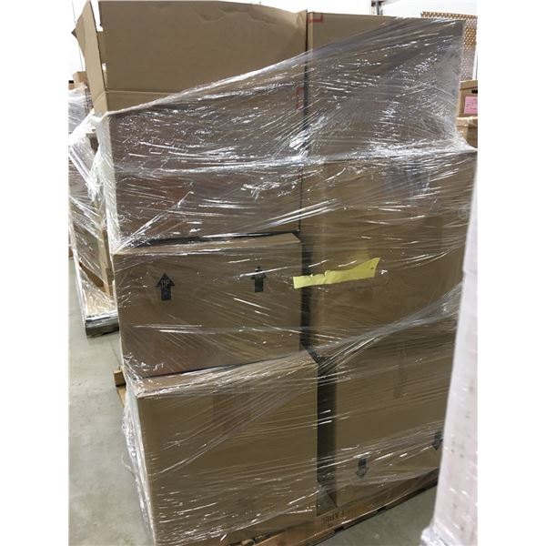 PALLET OF SET DEC ITEMS-WOOD DECOR, MIRRORS, CLOTHES, BLANKETS, SCARVES, ETC