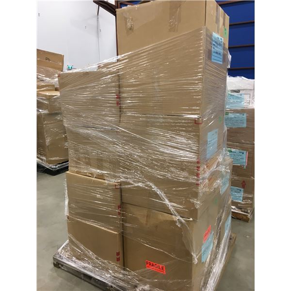 PALLET OF SET DEC ITEMS-FANCY PARTY SMALLS, FAN, LAMPS, BAR LIGHTS, SCONCES, FLAGS, ETC