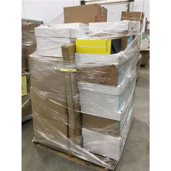 PALLET OF SET DEC ITEMS-BLANKETS, BOOKS, GLASSWARE, MIRROR, DECORATIVE SMALLS, ETC