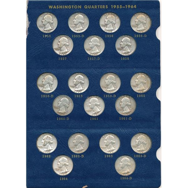 1955-1964 Washington 90% Silver Quarter Page (21-coins)