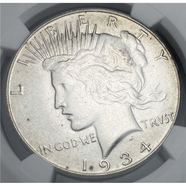 1934-S Peace Silver Dollar AU58