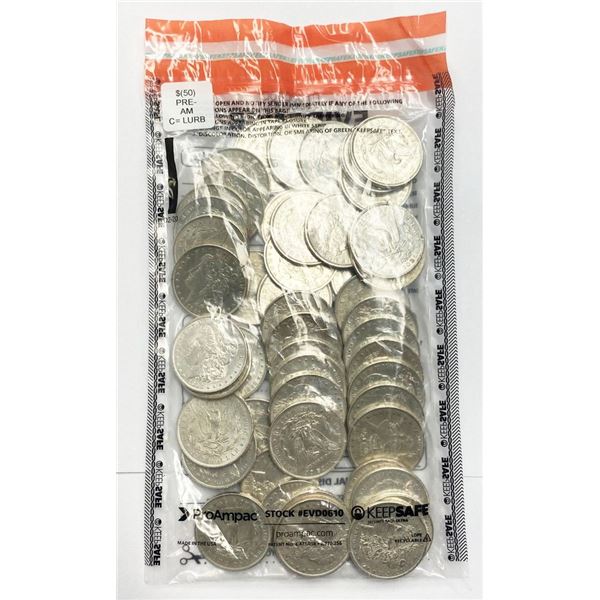Almost Mint 1878-1904 Morgan Silver Dollars (50-coins)