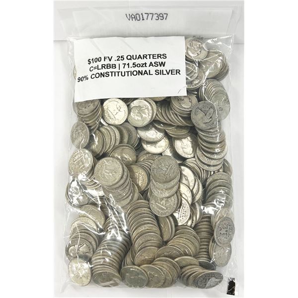 United States Constitutional 90% Silver 25 Cent $100 (1000-coins)