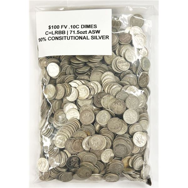 United States Constitutional 90% Silver 10 Cent $100 (1000-coins)