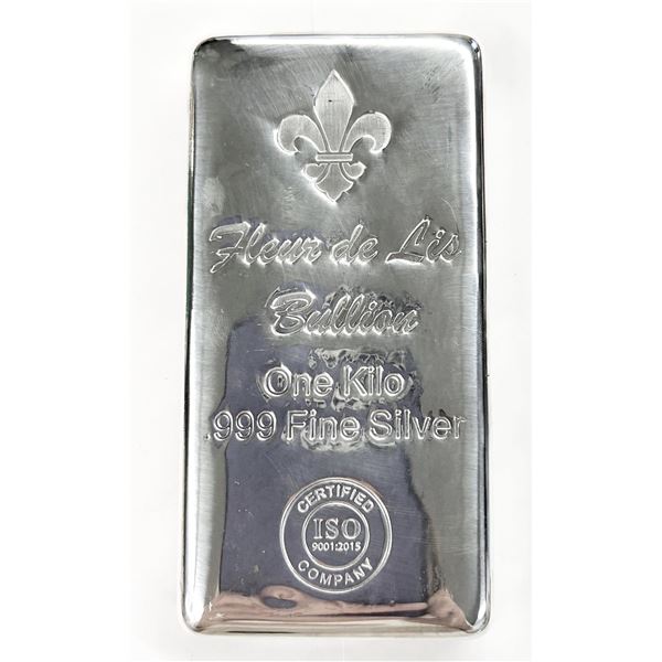 Fleur De Lis Poured .999 Silver Proof Kilo Bar (1-bar)