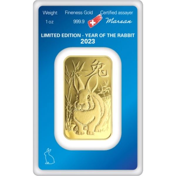 Gold 1 ozt Bar 2023 Argor-Heraeus Year Of The Rabbit