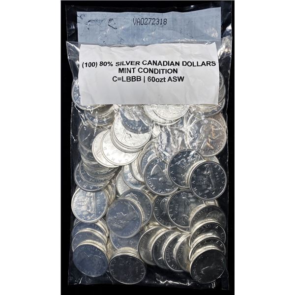 $100 Face 80% Silver Canadian Dollars Proof-Like Mint Condition Sealed Evidence Bag