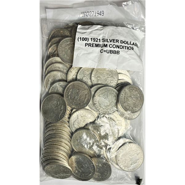 (100) 1921 Morgan Silver Dollars Premium Condition