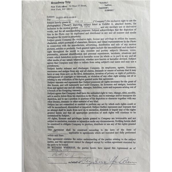 George Burns and Gracie Allen 1962 Broadway Trip signed contract