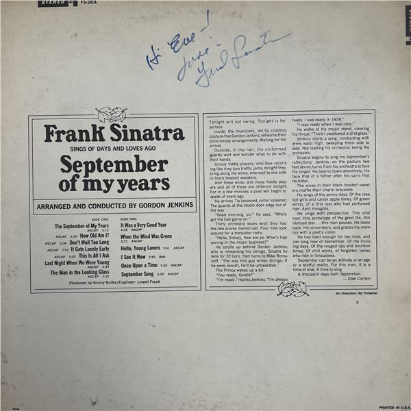 Frank Sinatra September of my years signed album