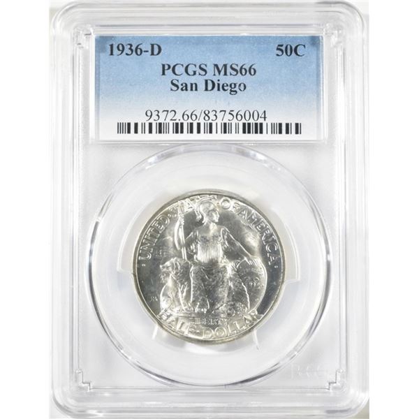 1936-D SAN DIEGO COMMEM HALF DOLLAR PCGS MS 66