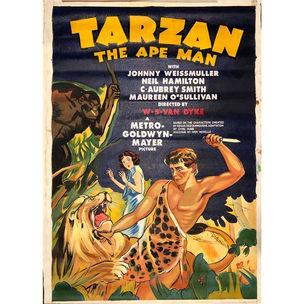 Tarzan the Apeman original 1932 vintage linen backed original oil on canvas