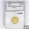 Image 1 : 1922B Switzerland Gold 20 Francs PCI MS60