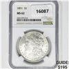 Image 1 : 1891 Morgan Silver Dollar NGC MS62