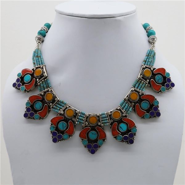 Tibet Natural Stone Tribal Queen Royal Necklace