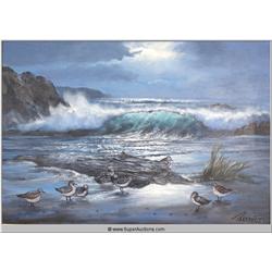 "Sand Pipers" Framed Painting by Violet Parkhurst