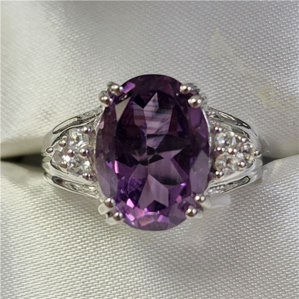 SILVER AMETHYST CUBIC ZIRCONIA RING (~SIZE 7)