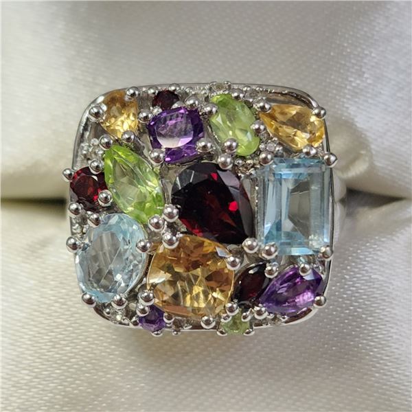 SILVER MULTI GENUINE GEMSTONE(5.2CT) RING