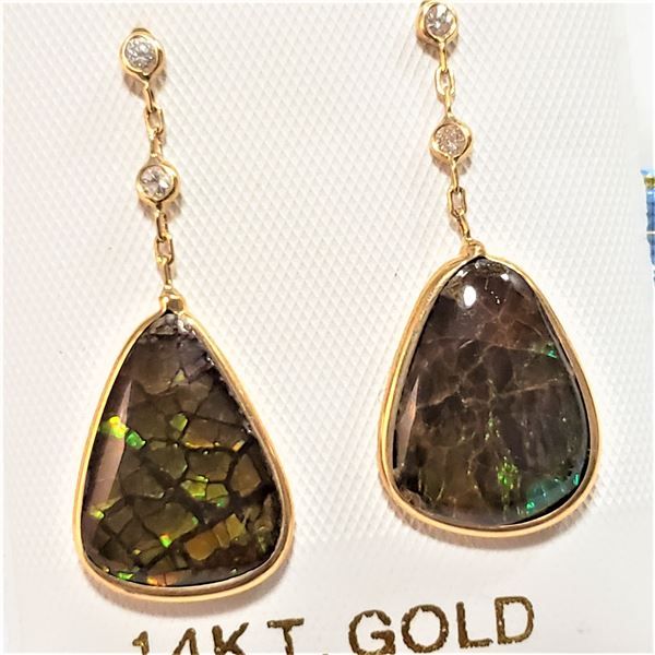 14K YELLOW GOLD CANADIAN AMMOLITE DIAMOND