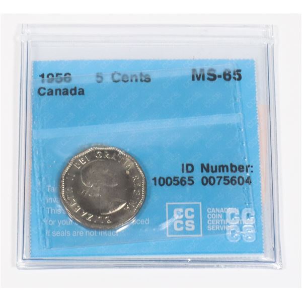 ONE 1956 5 CENT  GRADED MS 65 BY C.C.C.S.