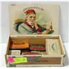 Image 1 : ANTIQUE CIGAR BOX W FISHING LURES ETC