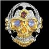 Image 1 : Natural Tanzanite Rhodolite Garnet Skull Ring
