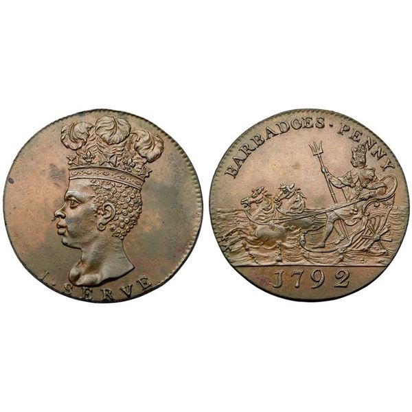 1792 Barbados Penny AU50
