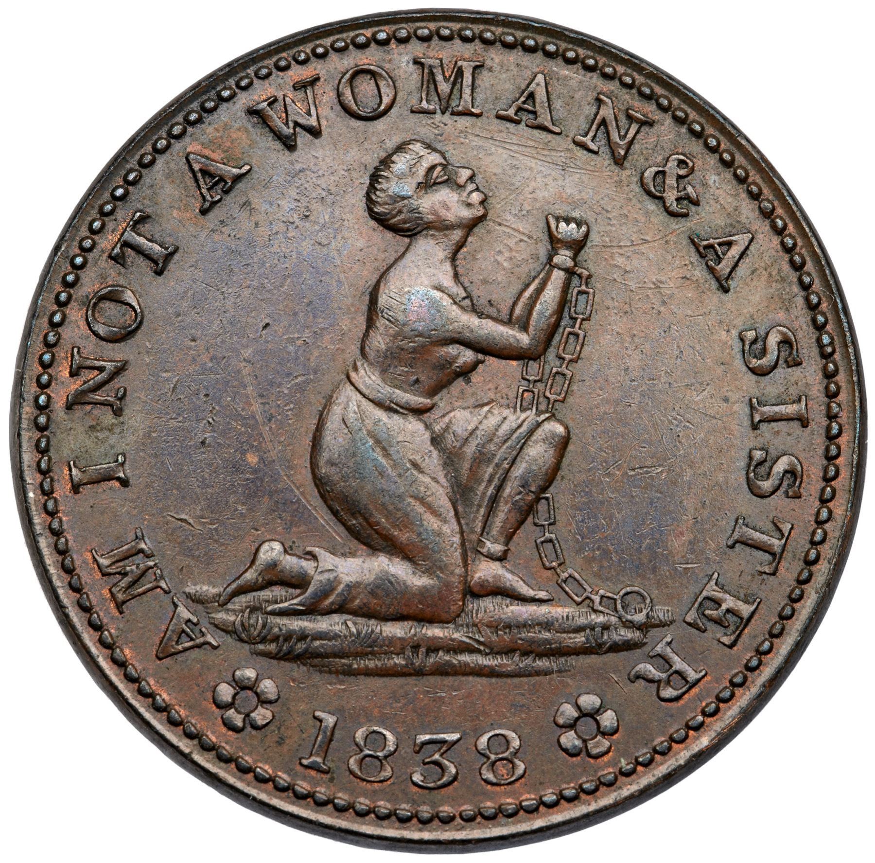 1838 Hard Times Token Low 54b HT 81 AM I NOT A WOMAN A SISTER R3 1838-hard-times-token-low-54b-ht-81-am-i-not-a-woman-a-sister-r3