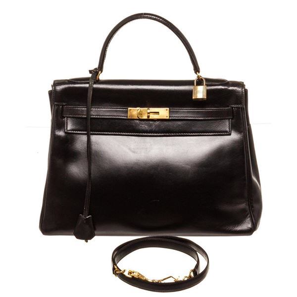 Hermes Black Leather Kelly 32cm Shoulder Bag