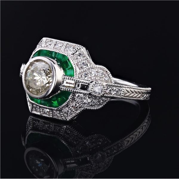 1.62 ctw Diamond and 1.26 ctw Emerald Platinum Ring