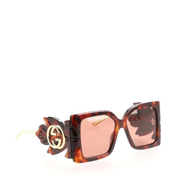 Gucci Wing Square Sunglasses Tortoise Acetate and Metal Brown