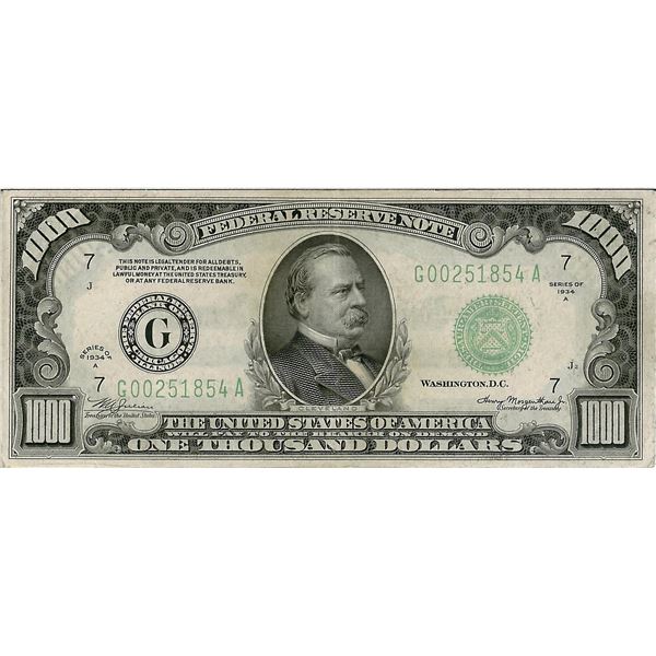 1934A $1000 Federal Reserve Bank Note Chicago