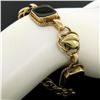 Image 5 : Retro Vintage 14k Green and Rose Gold Black Onyx and Open Leaf Link Bracelet
